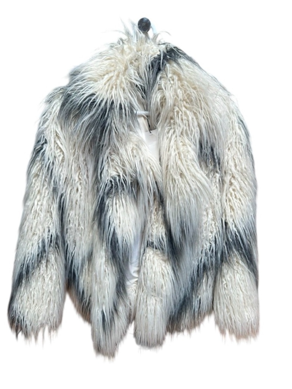 Vintage Zara Faux Fur Mongolian Coat in Cream with Black Accents